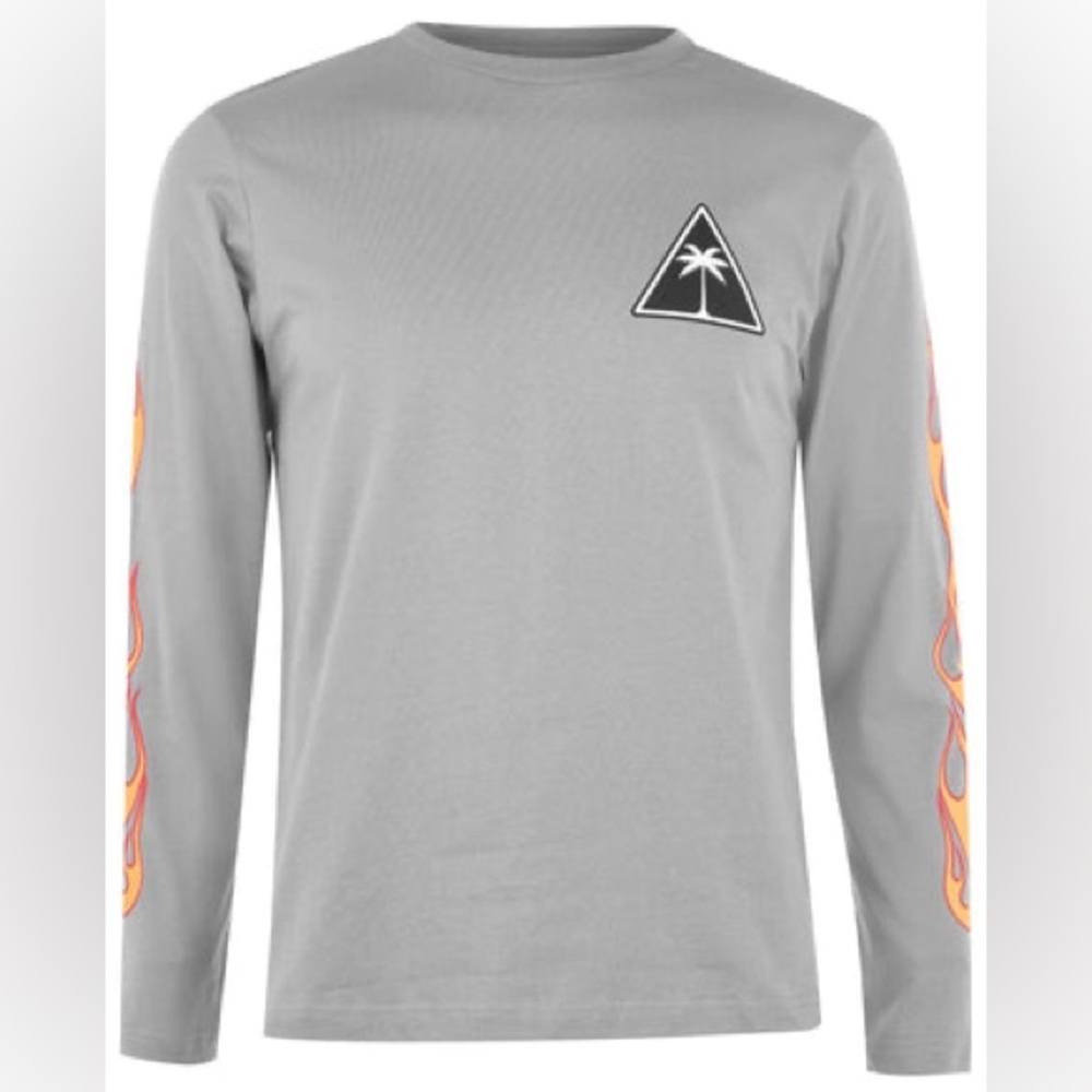 EUC Men’s Size Small Palm Angels Palms & Flames Logo Long-sleeve T-shirt In Gray
